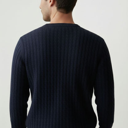 Dark Navy Atlas Cable Sweater | Hand-Knitted Pure Himalayan Cashmere