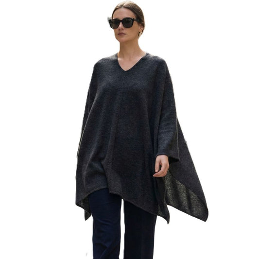 Undyed Pure Himalayan Cashmere V-Neck Poncho For Women