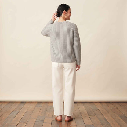 Women's Cashmere Sweater - Ella Ribbed in Light Grey Melange - view 3