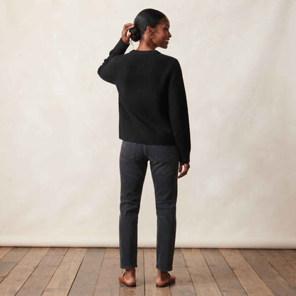 Women's heavyweight ribbed cashmere crewneck sweater in Black — view 6