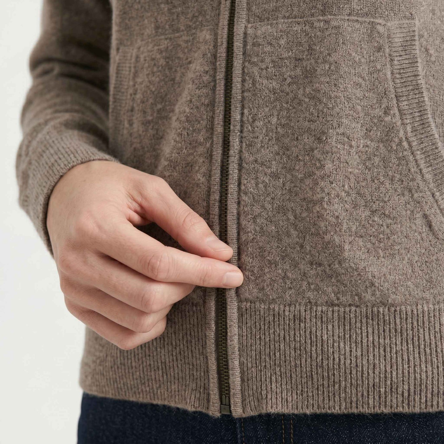 100% Undyed Cashmere Women's Zip Hoodie — Natural Melange, Chemical-Free