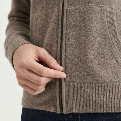 100% Undyed Cashmere Women's Zip Hoodie — Natural Melange, Chemical-Free
