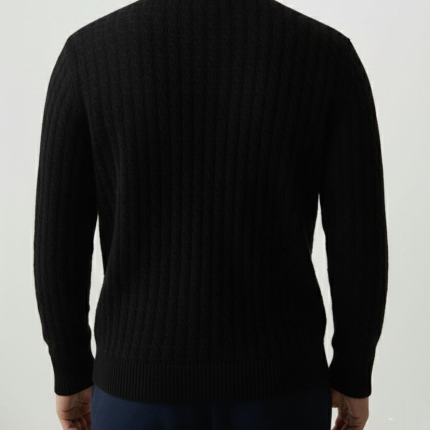 Black Atlas Cable Hand-Knitted Pure Himalayan Cashmere Sweater 