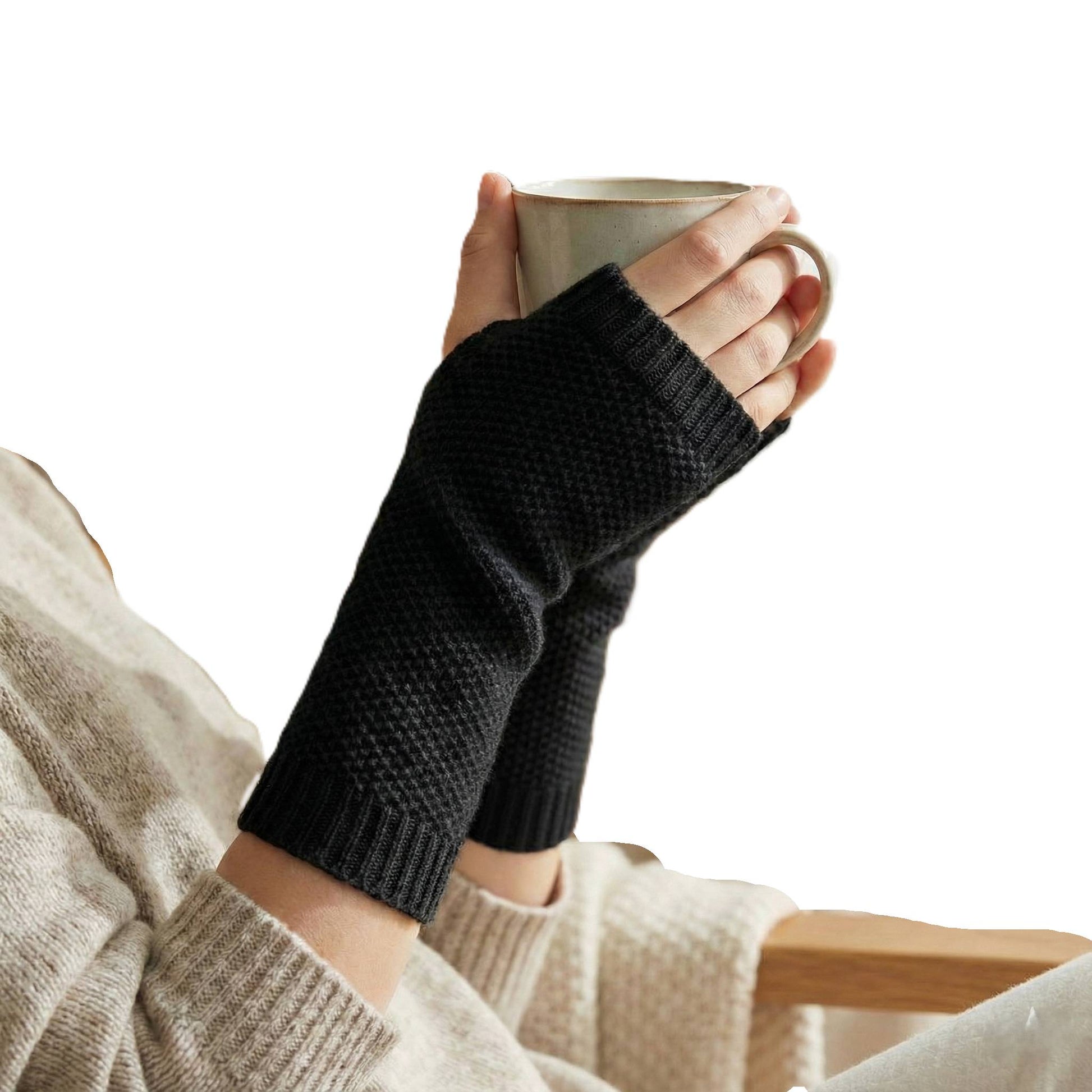 Whisper Cashmere Wrist Warmers | 100% Pure Himalayan Women's Deep Onyx