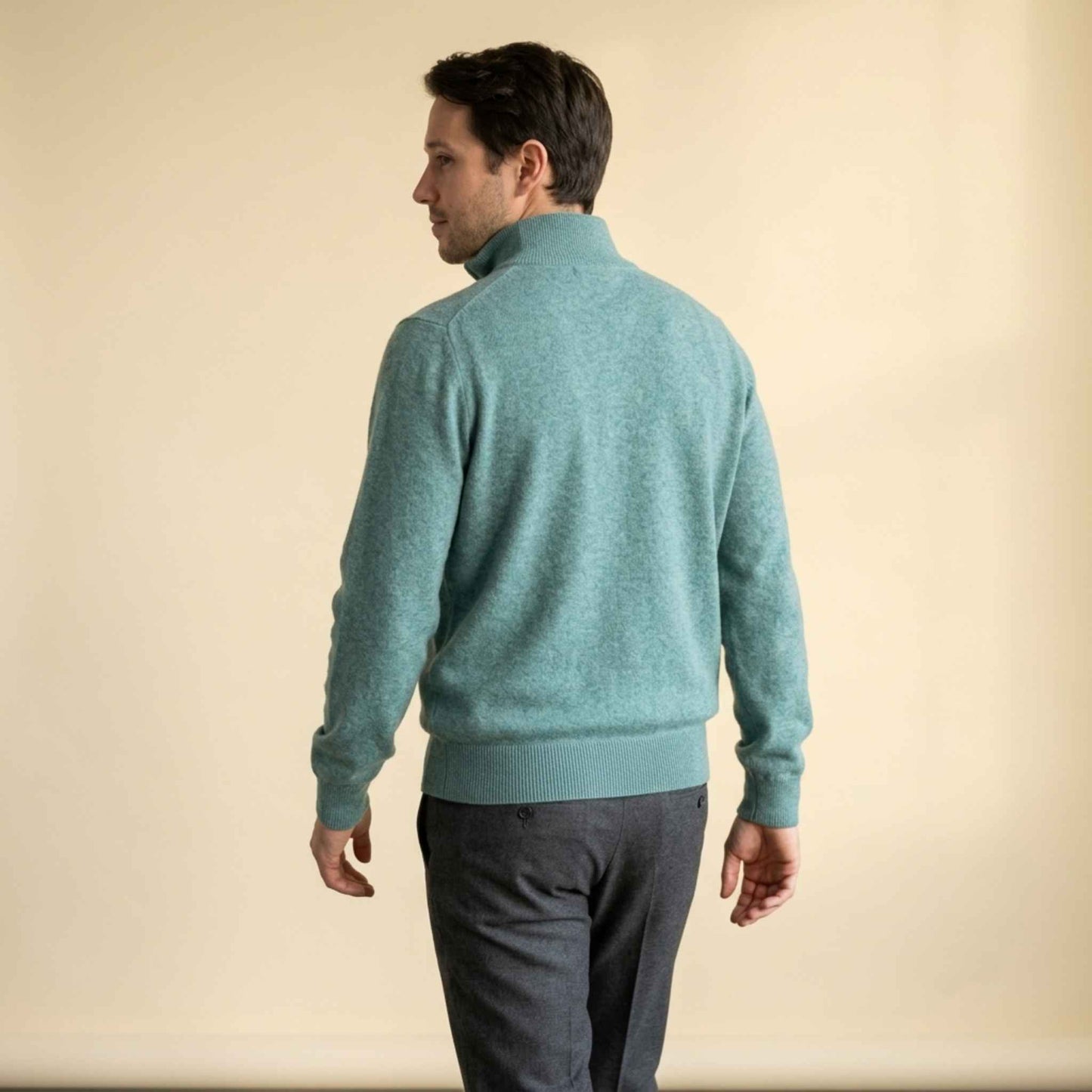 Men's cashmere half-zip sweater, Embrace in Heathered Jade - view 4