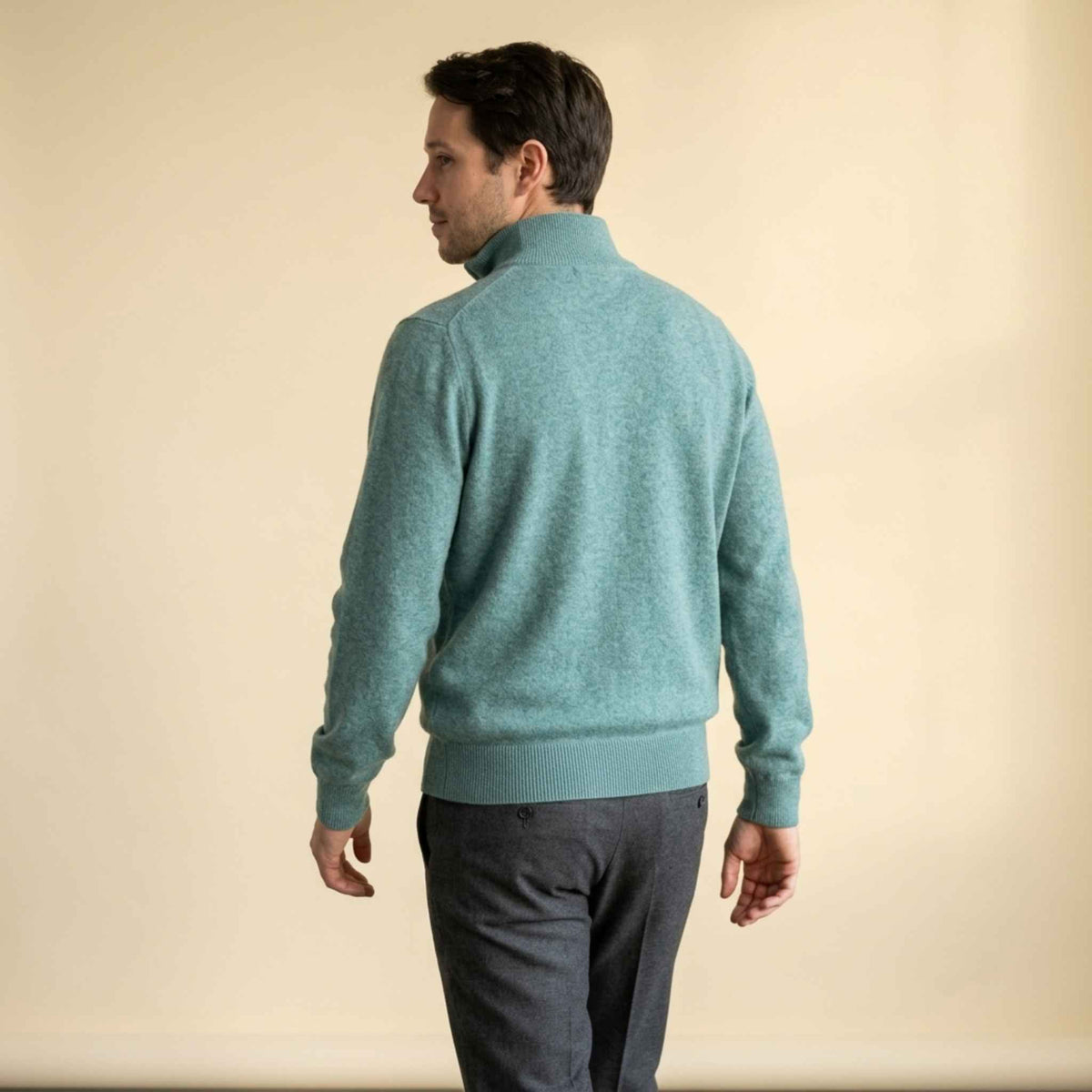 Men's cashmere half-zip sweater, Embrace in Heathered Jade - view 4