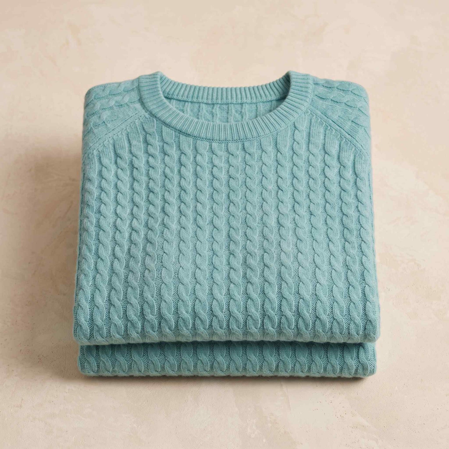 Women's cable-knit cashmere crewneck sweater, Grace in Aqua-Blue - view 6