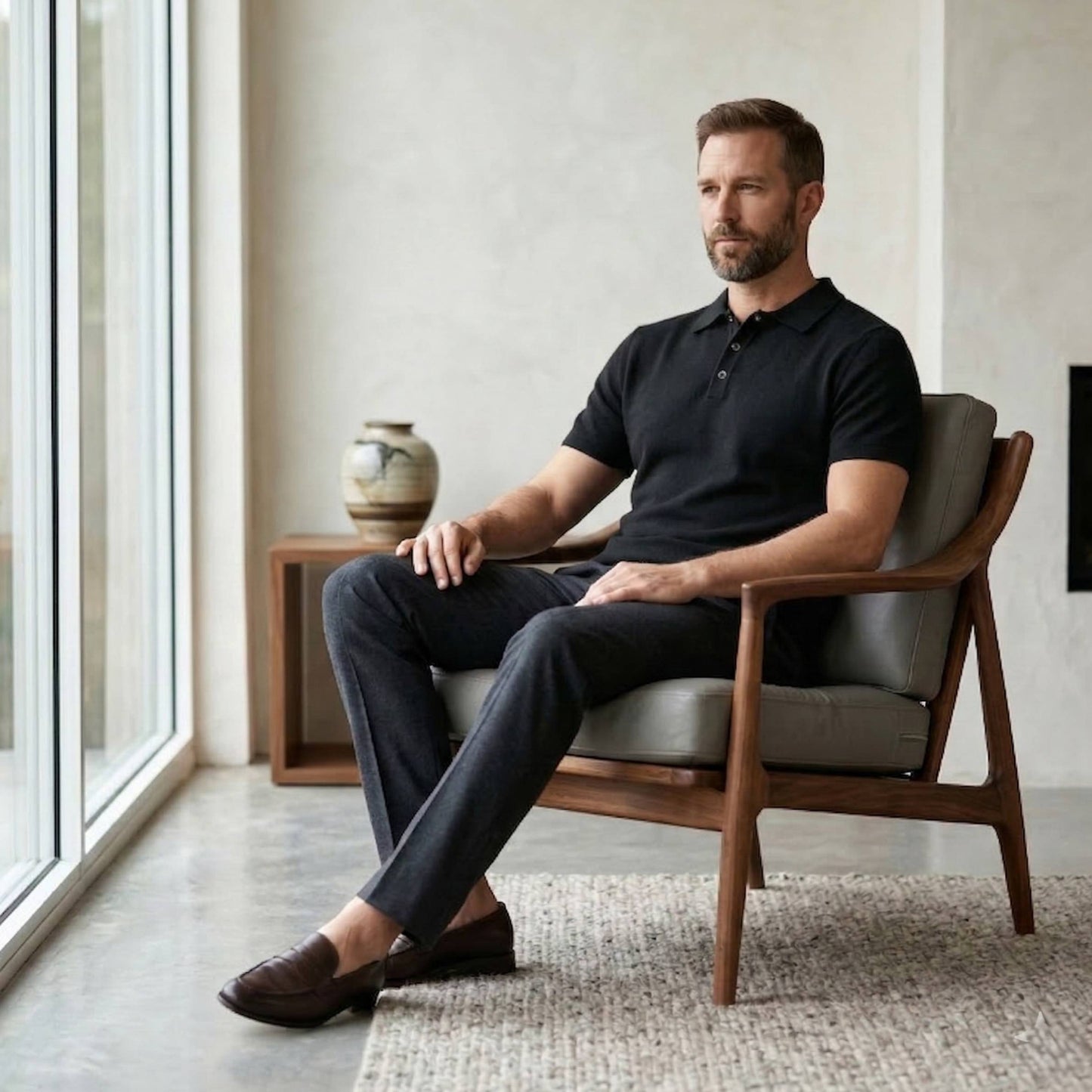 Black Cashmere Polo T-Shirt for Men
