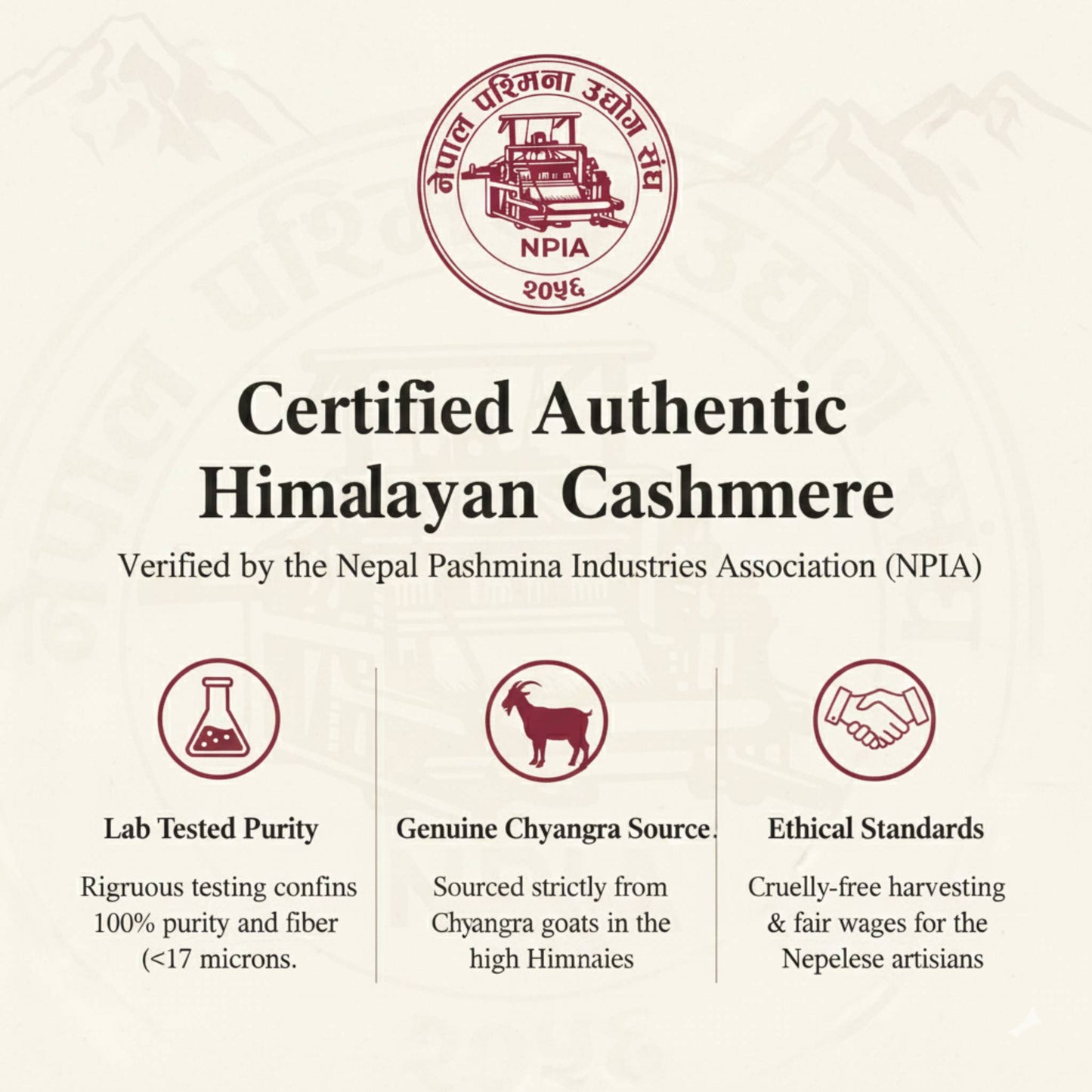 NPIA Certificate of Authenticity for SKy Blue Pure Himalayan Cashmere Half-Zip Men's Embrace Sweater
