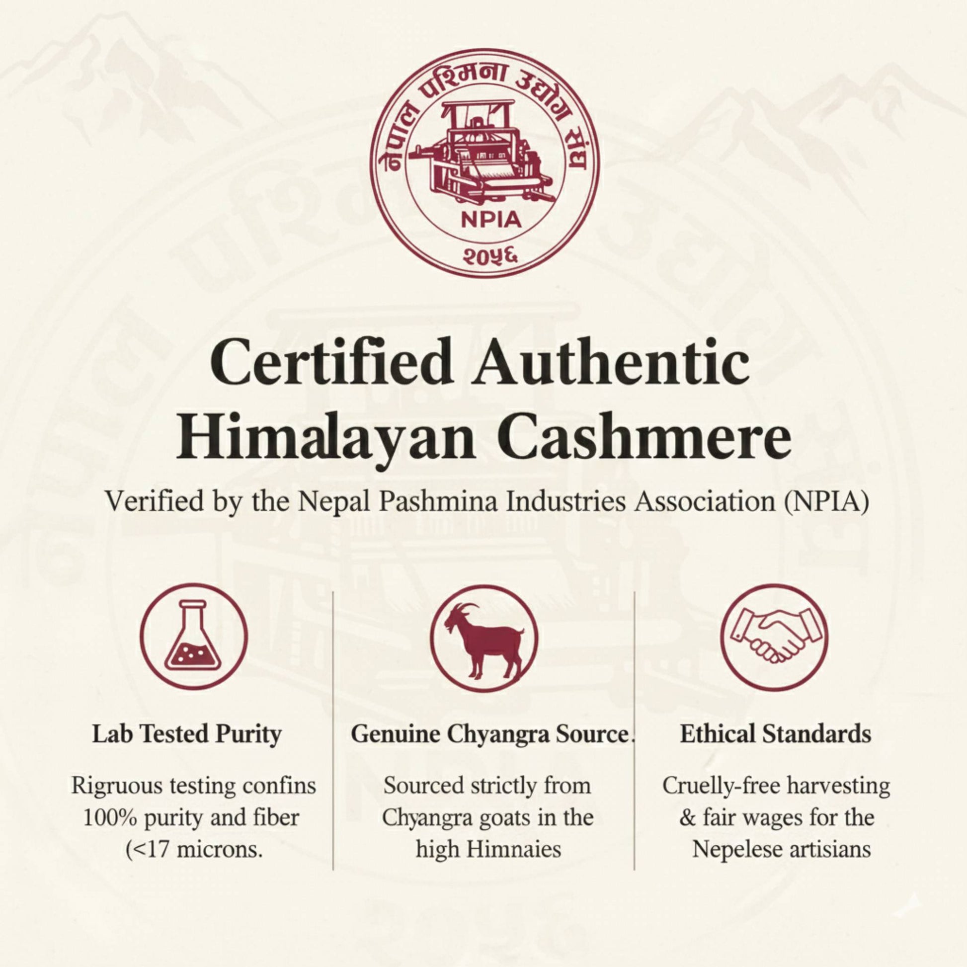 NPIA Certificate of Authenticity for SKy Blue Pure Himalayan Cashmere Half-Zip Men's Embrace Sweater