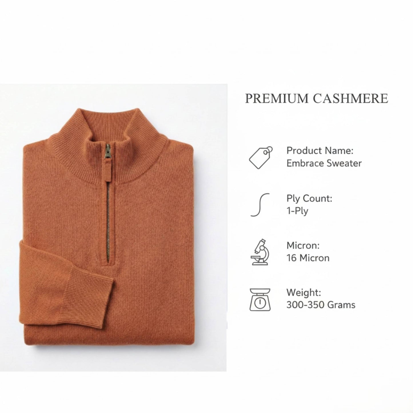 Extremely Comfortable Himalayan Cashmere Half-Zip Amber Men's Embrace Sweater