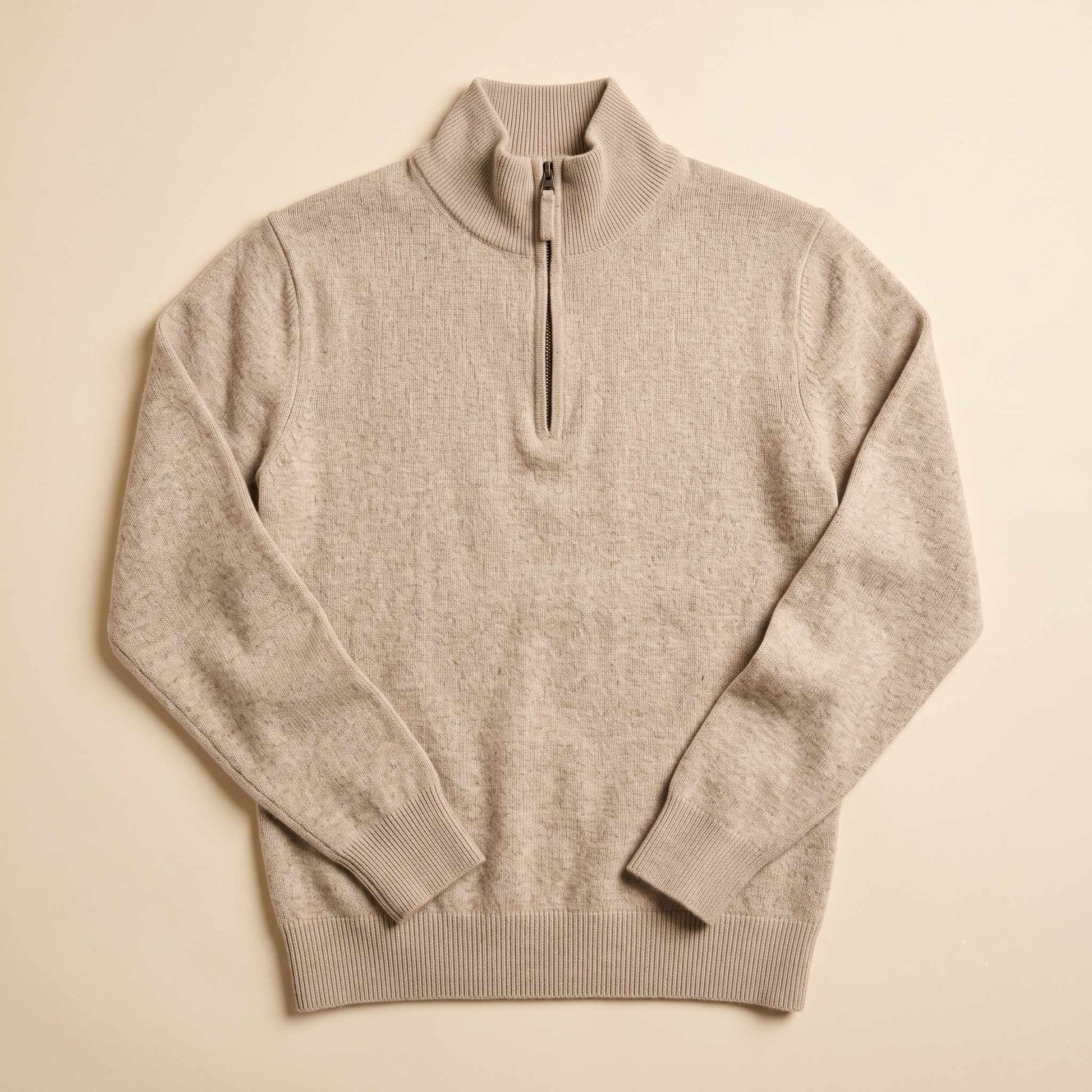 Men's undyed cashmere quarter-zip sweater, Executive in Oatmeal Melange - view 5