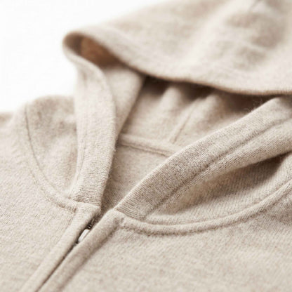 100% Undyed Cashmere Women's Zip Hoodie — Natural Melange, Chemical-Free