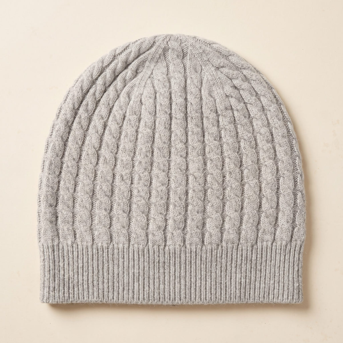 WCLM Women's Undyed Cashmere Beanie - Heritage Cable Knit Light Grey Melange 1