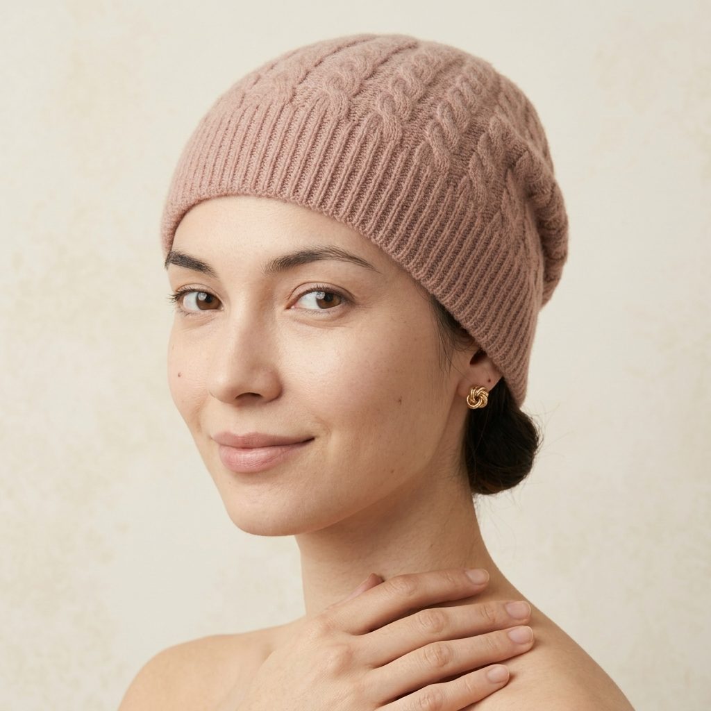 WCBP Women's Cashmere Beanie - Heritage Cable Knit Blush Pink 3