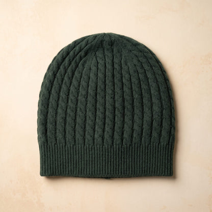 HPB08 Men's Cashmere Beanie - Heritage Cable Knit Pine 1