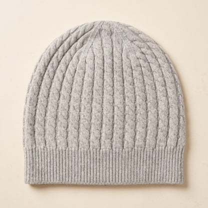 HCLM Men's Undyed Cashmere Beanie - Heritage Cable Knit Light Grey Melange 1