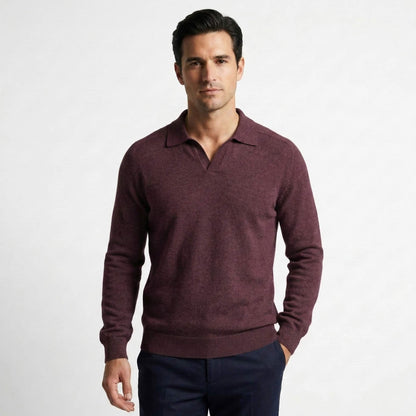 Pure Cashmere Polo Sweater | Men's Johnny Collar | 250g Himalayan Cashmere | Handcrafted in Nepal | Lumusae - Reddish Purple