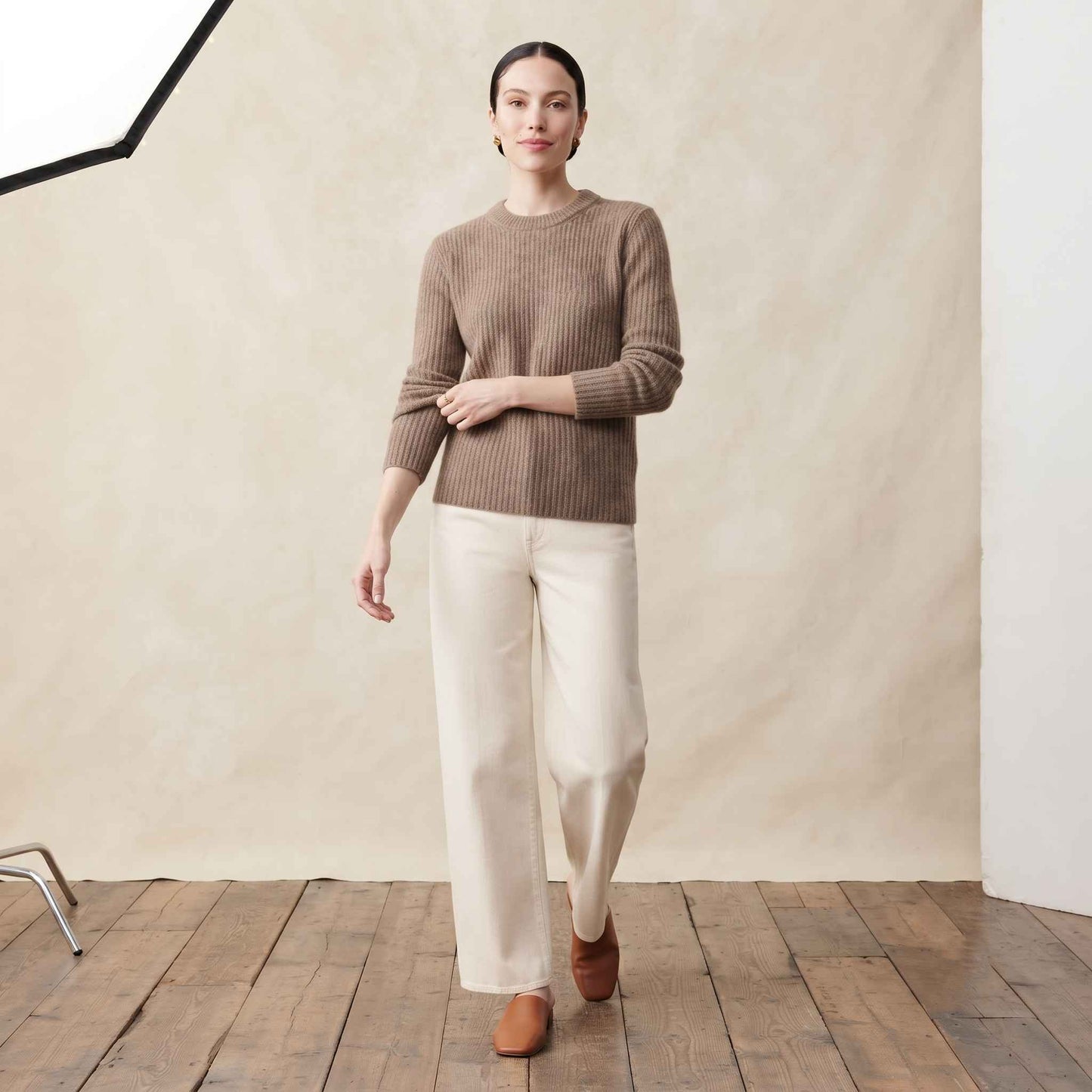 Women's Cashmere Sweater - Ella Ribbed in Toast Melange - view 5