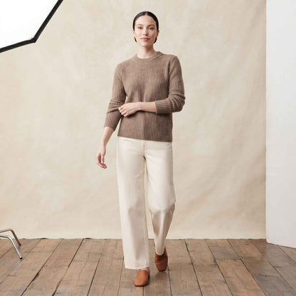 Women's Cashmere Sweater - Ella Ribbed in Toast Melange - view 5