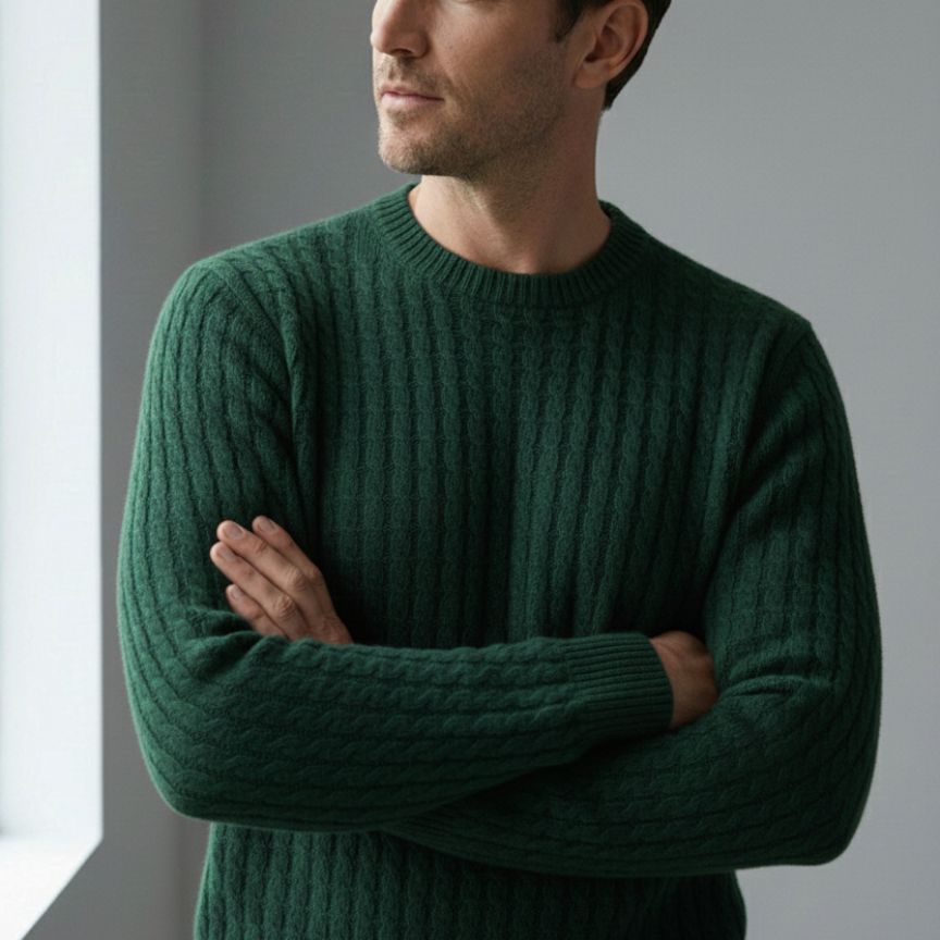 Exclusive Pine Atlas Cable Hand-Knitted Himalayan Cashmere Sweater