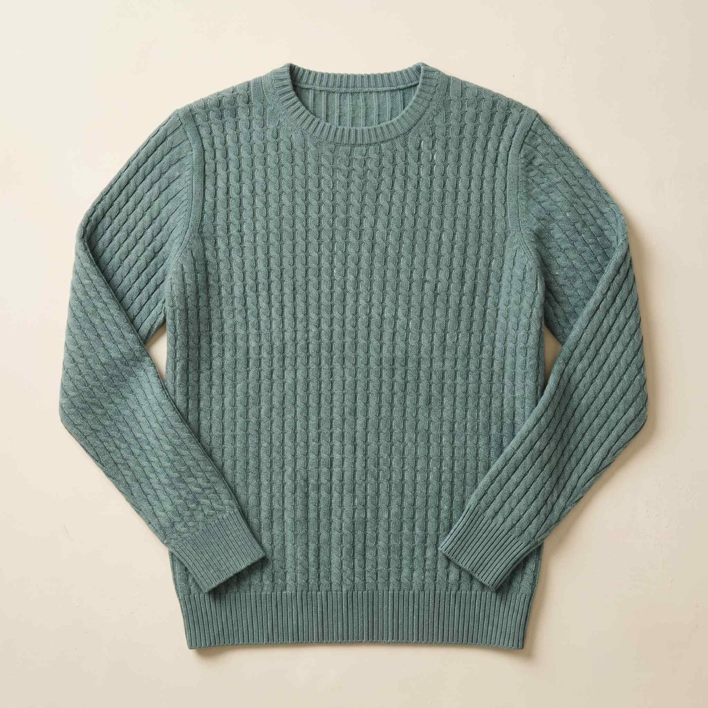Men's cable-knit cashmere sweater, Atlas in Heathered Jade - view 5