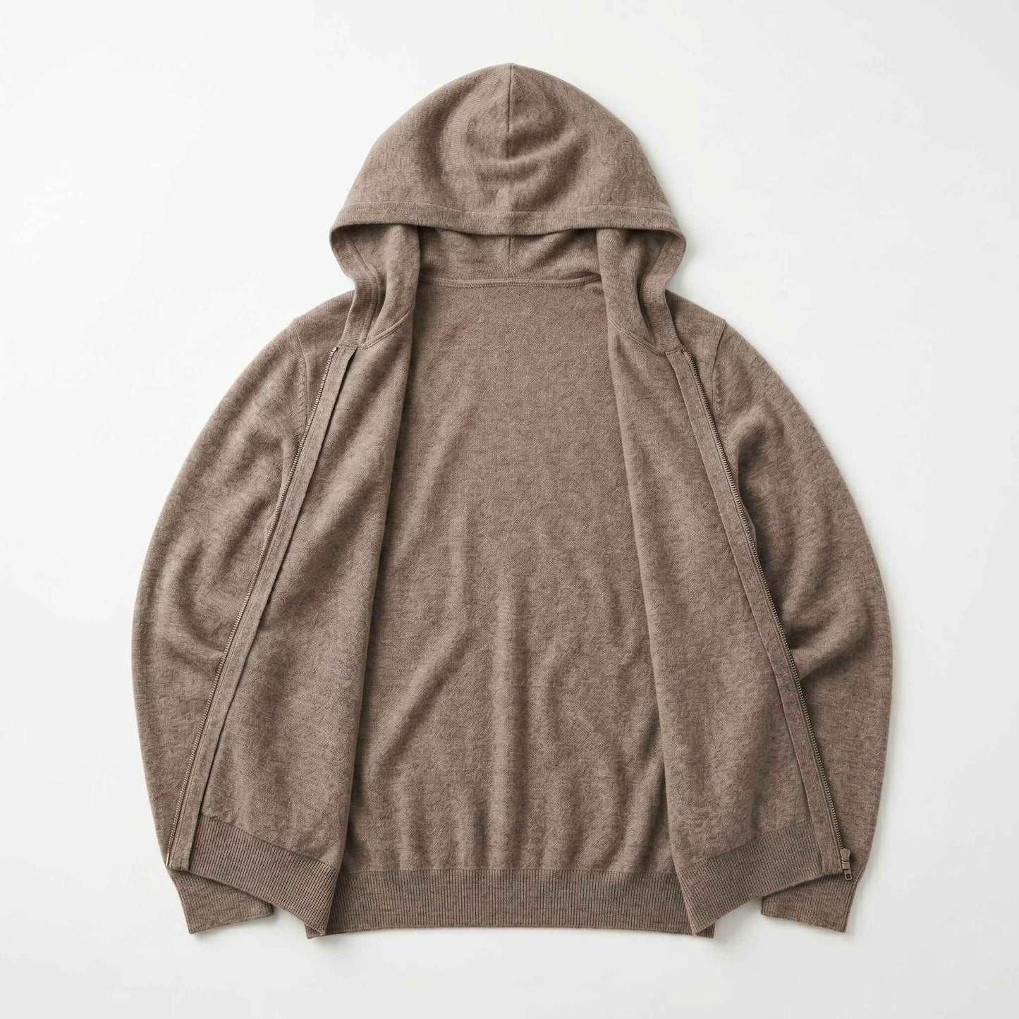 100% Undyed Cashmere Women's Zip Hoodie — Natural Melange, Chemical-Free