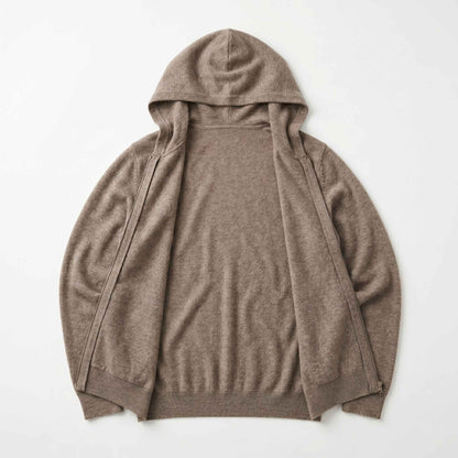 100% Undyed Cashmere Women's Zip Hoodie — Natural Melange, Chemical-Free