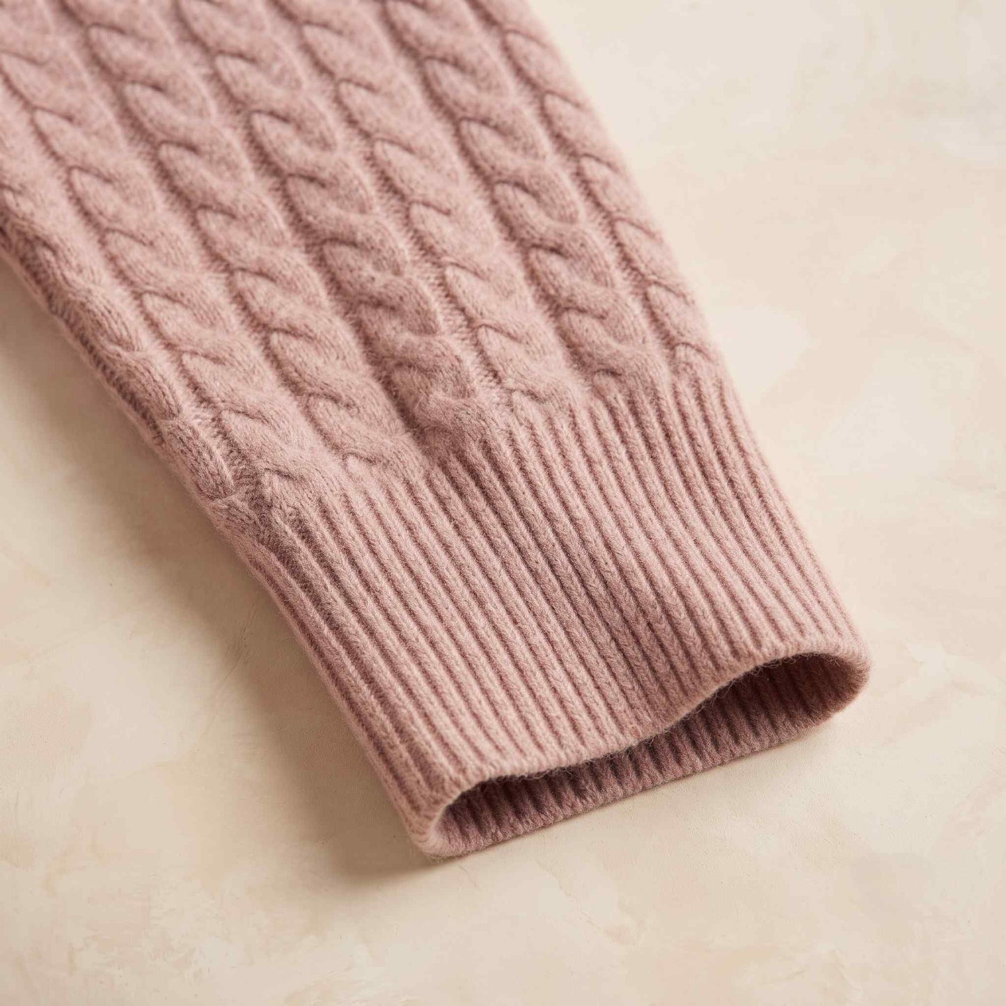 Women's cable-knit cashmere crewneck sweater, Grace in Blush Pink - view 4