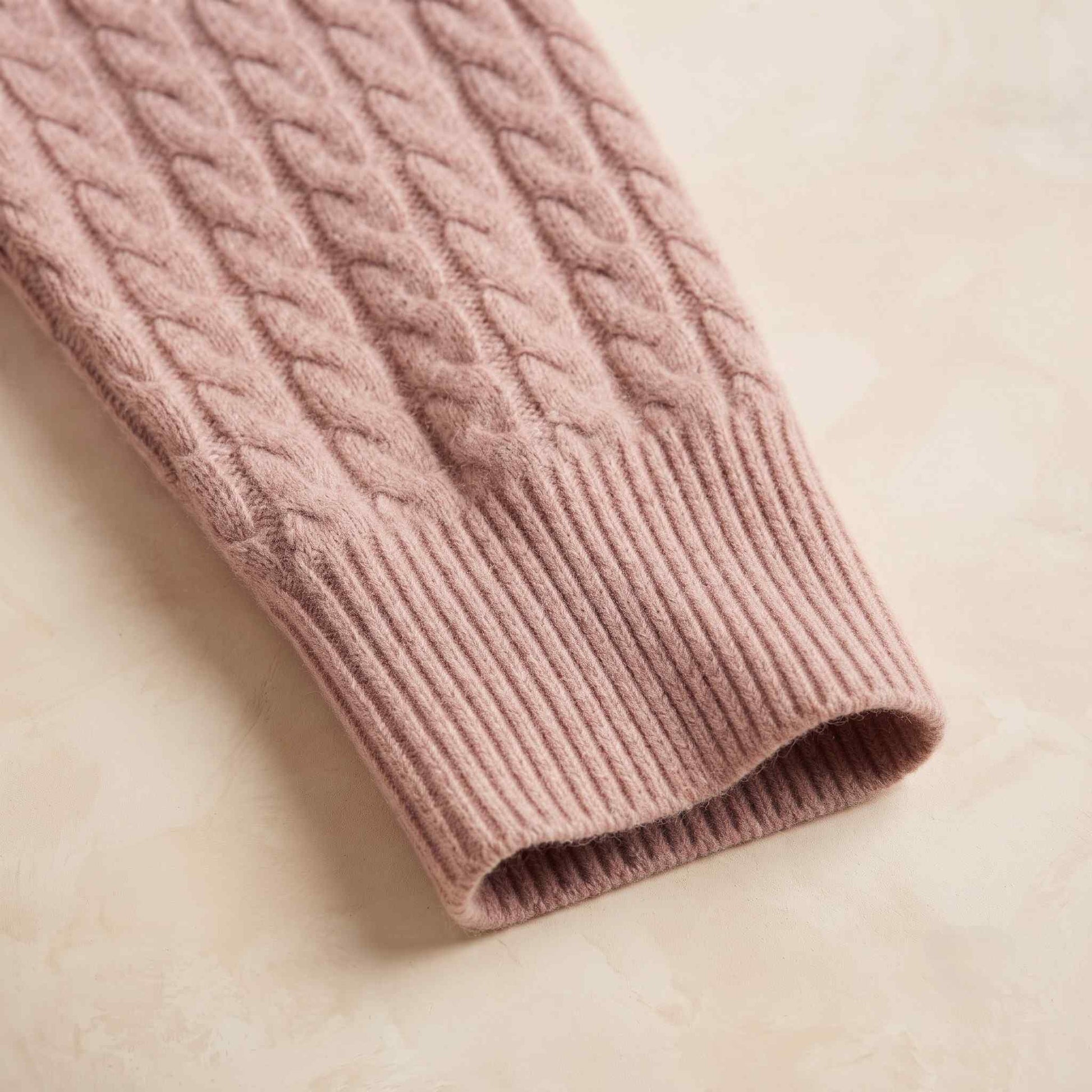 Women's cable-knit cashmere crewneck sweater, Grace in Blush Pink - view 4