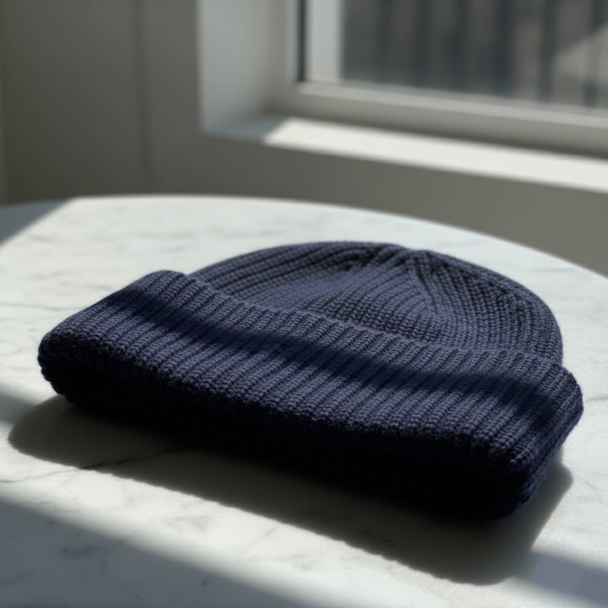 The Noma | 100% Pure Himalayan Cashmere Hand-Knit Beanie | 3-Ply Luxury Ribbed Hat Dark Navy