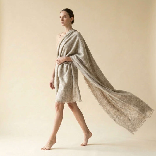 Undyed Felted Cashmere Shawl | 100% Pure 16-Micron | Handknitted in Nepal | Lumusae
