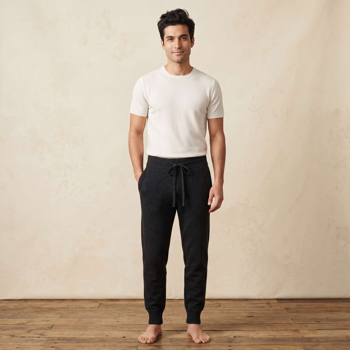 The Zenith Pure Himalayan Cashmere Jogger For Men in Black — Himalayan cashmere, view 1