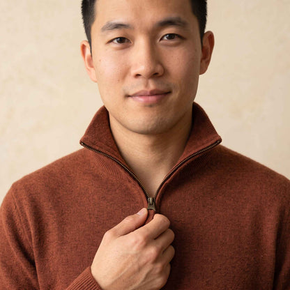 Men's cashmere half-zip sweater, Embrace in Amber - view 5