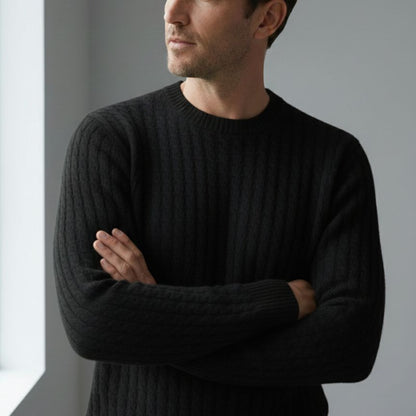 Black Atlas Cable Sweater | Hand-Knitted Pure Himalayan Cashmere