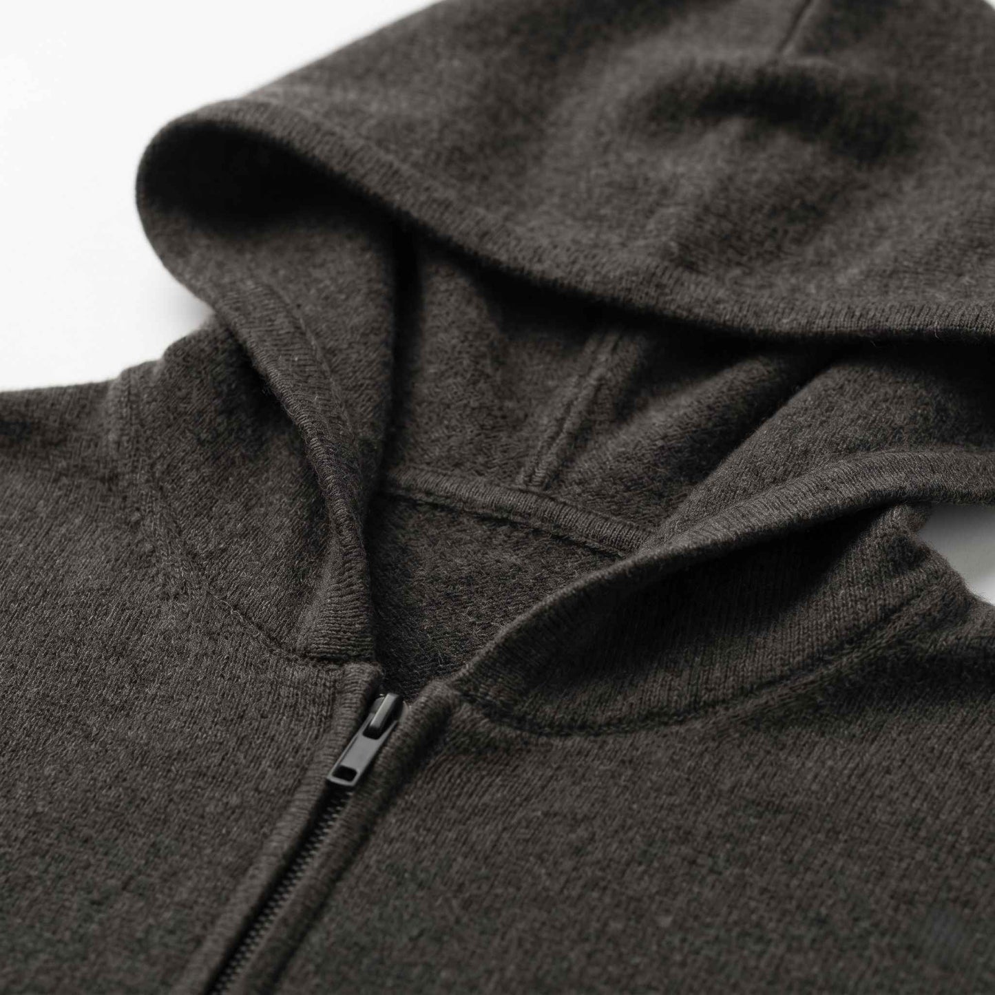 100% Undyed Cashmere Women's Zip Hoodie — Natural Melange, Chemical-Free