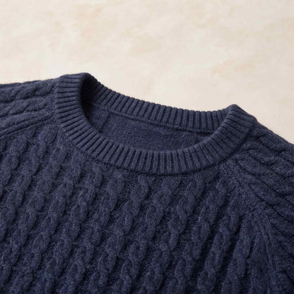 Men's cable-knit cashmere sweater, Atlas in Dark Navy - view 6