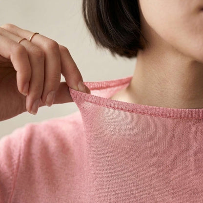 Pure Cashmere Gossamer Boatneck Top With 3/4 Sleeve For Women