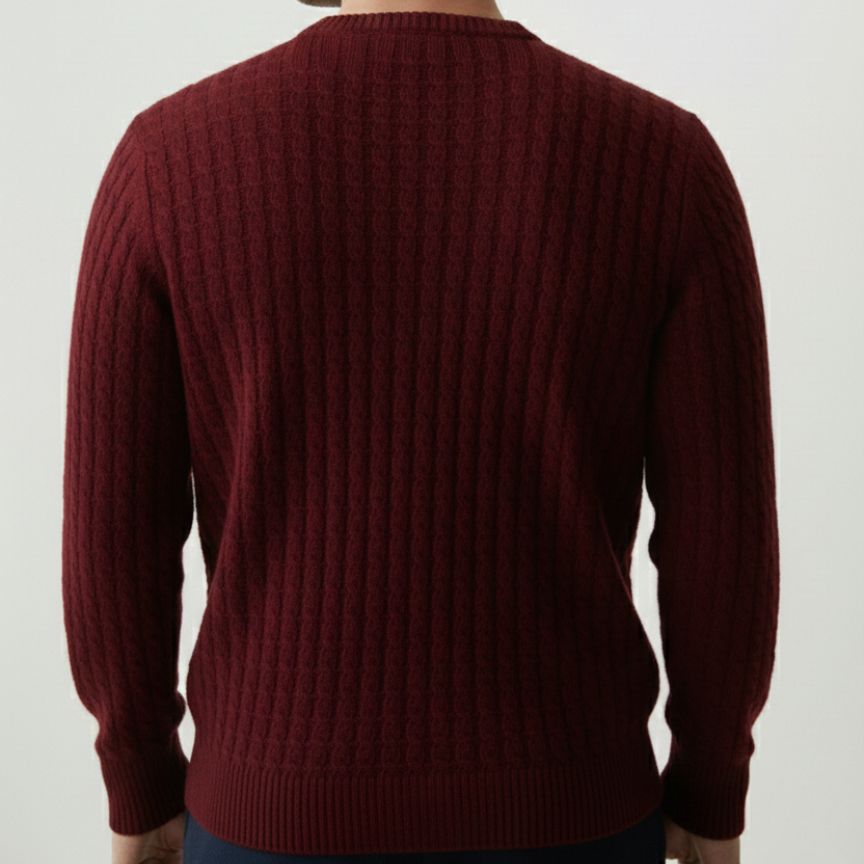 Wine Red Atlas Cable Sweater | Hand-Knitted Pure Himalayan Cashmere 