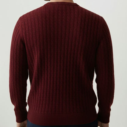 Wine Red Atlas Cable Sweater | Hand-Knitted Pure Himalayan Cashmere 