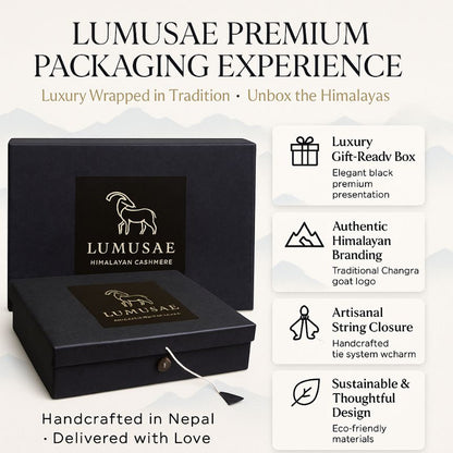 Lumusae premium packaging experience with black box and branding details.