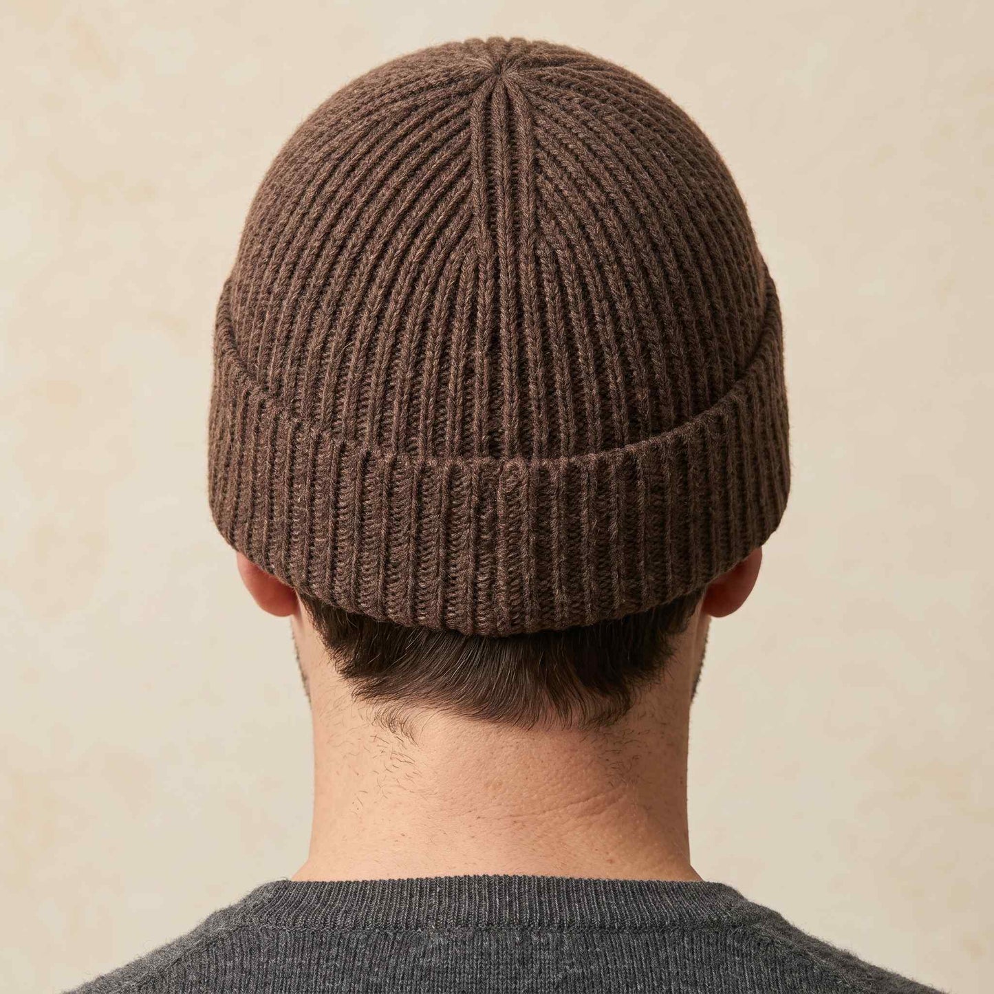 Men's hand-knit ribbed cashmere beanie, Noma in Brown - view 6