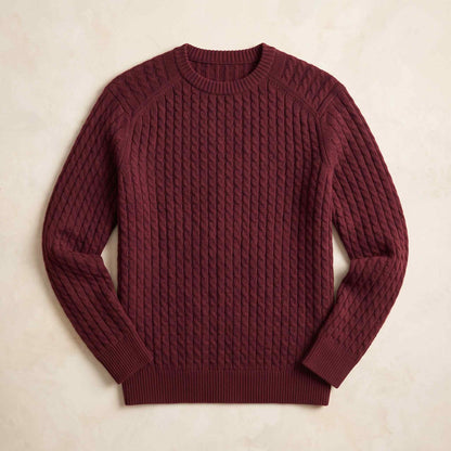 Men's cable-knit cashmere sweater, Atlas in Wine Red - view 5