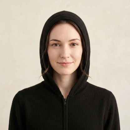 100% Cashmere Women's Zip Hoodie — 12-Gauge 2-Ply 16-Micron Himalayan Cashmere