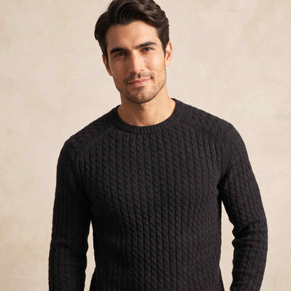 Men's cable-knit cashmere sweater, Atlas in Black - view 6