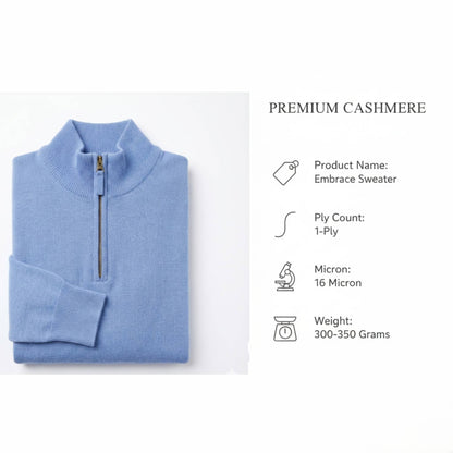 Exclusive Sky Blue Himalayan Cashmere Half-Zip Men's Embrace Sweater