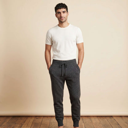Zenith Natural Undyed Himalayan Cashmere Jogger For Men in Dark Grey Melange — Himalayan cashmere, view 1