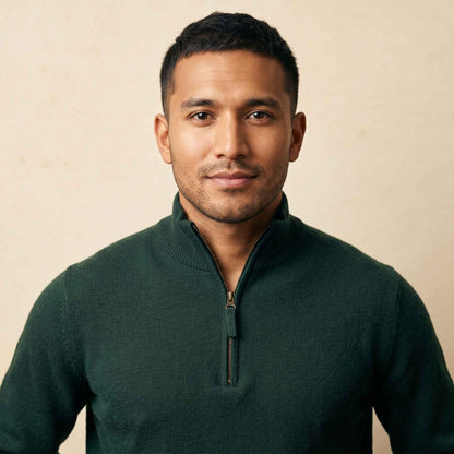 Men's cashmere half-zip sweater, Embrace in Pine - view 1