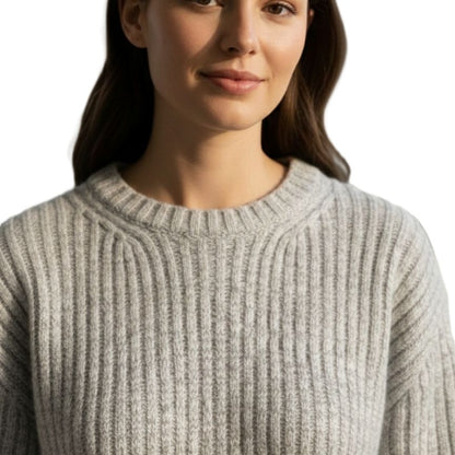 Ella Ribbed Hand-Knitted Himalayan Cashmere Sweater For Women - Light Grey Melange
