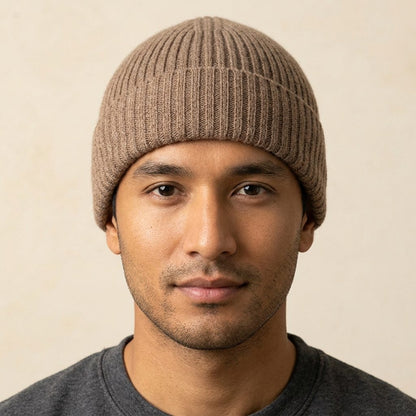 HRBR Men's Cashmere Beanie - Haven Ribbed Brown 3